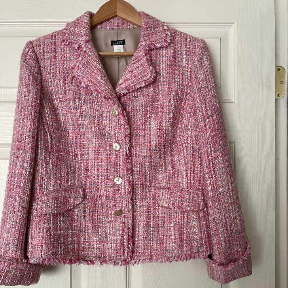 J Crew Ladies Pink Tweed Jacket - Excellent Condition - Size 12